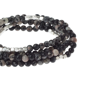 Black Network Agate Gemstone Wrap With Silver Accents