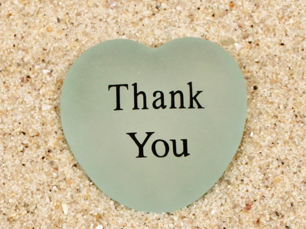 Thank You Engraved Sea Glass Heart