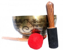 Load image into Gallery viewer, 10" Yogi Chakra Hand Carved and Hammered Singing Bowl