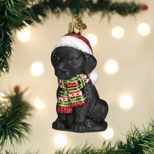 Load image into Gallery viewer, Holiday Black Labrador Puppy Ornament Ornament
