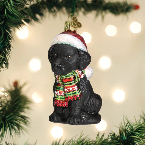 Holiday Black Labrador Puppy Ornament Ornament