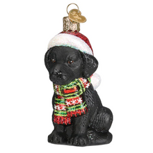 Load image into Gallery viewer, Holiday Black Labrador Puppy Ornament Ornament