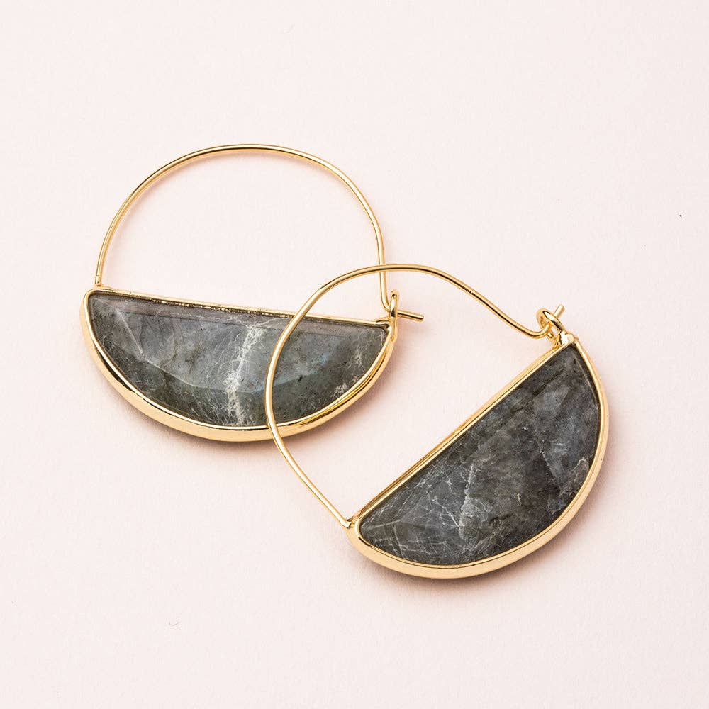 Stone Prism Labradorite/Gold Hoop Earings