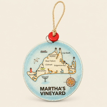Load image into Gallery viewer, Martha’s Vineyard Glass Map Round Ornament