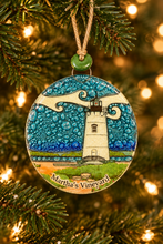 Load image into Gallery viewer, Martha’s Vineyard Glass Lighthouse Round Ornament