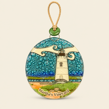 Load image into Gallery viewer, Martha’s Vineyard Glass Lighthouse Round Ornament