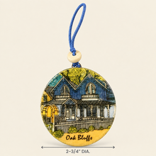 Load image into Gallery viewer, Oak Bluffs Glass Gingerbread House Round Ornament