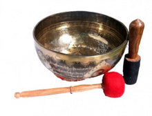 Load image into Gallery viewer, 10" Yogi Chakra Hand Carved and Hammered Singing Bowl