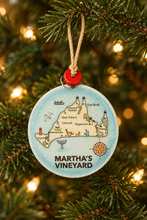 Load image into Gallery viewer, Martha’s Vineyard Glass Map Round Ornament