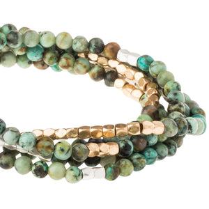 African Turquoise Gemstone Wrap With Silver and Gold Accents