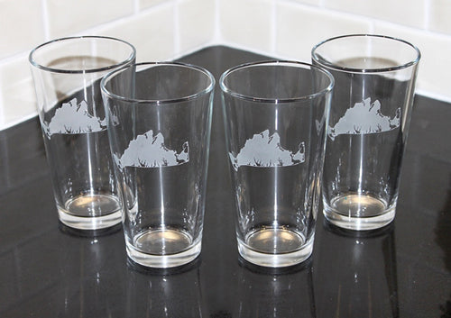Martha's Vineyard Map Etched Beer Glass Set of 4