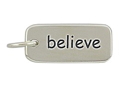 Sterling Silver Believe Word Tag Charm
