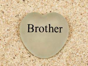 Brother Engraved Sea Glass Heart