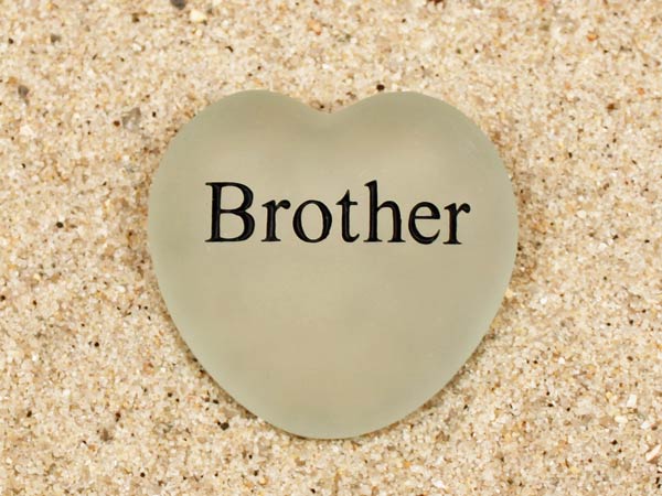 Brother Engraved Sea Glass Heart