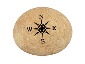 Compass Rose Carved River Stone