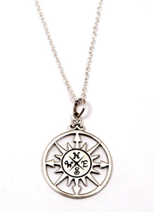 Sterling Silver Large Compass Rose Necklace
