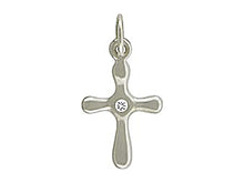 Load image into Gallery viewer, Sterling Silver Cross Charm with Genuine 1 Point Diamond