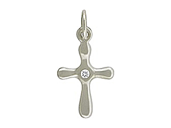 Sterling Silver Cross Charm with Genuine 1 Point Diamond