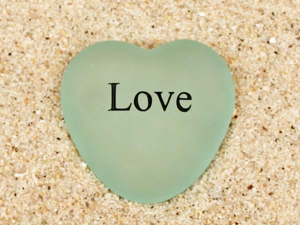 Love Engraved Sea Glass Heart