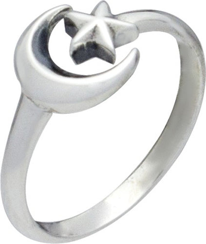 Sterling Silver Adjustable Moon and Star Ring