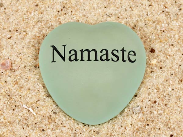 Namaste Engraved Sea Glass Heart