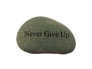 Never Give Up Small Carved Beach Stone