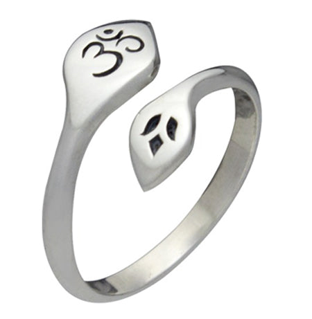 Sterling Silver Adjustable Lotus and Om Ring
