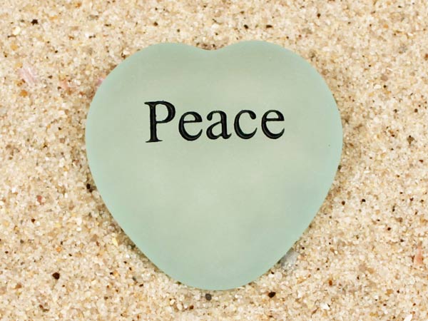 Peace Engraved Sea Glass Heart