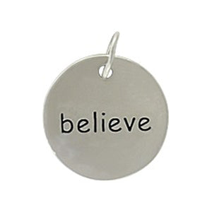Sterling Silver Believe Round Word Charm