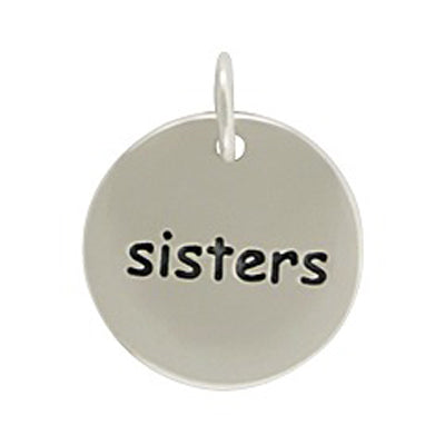 Sterling Silver Sisters Round Word Charm